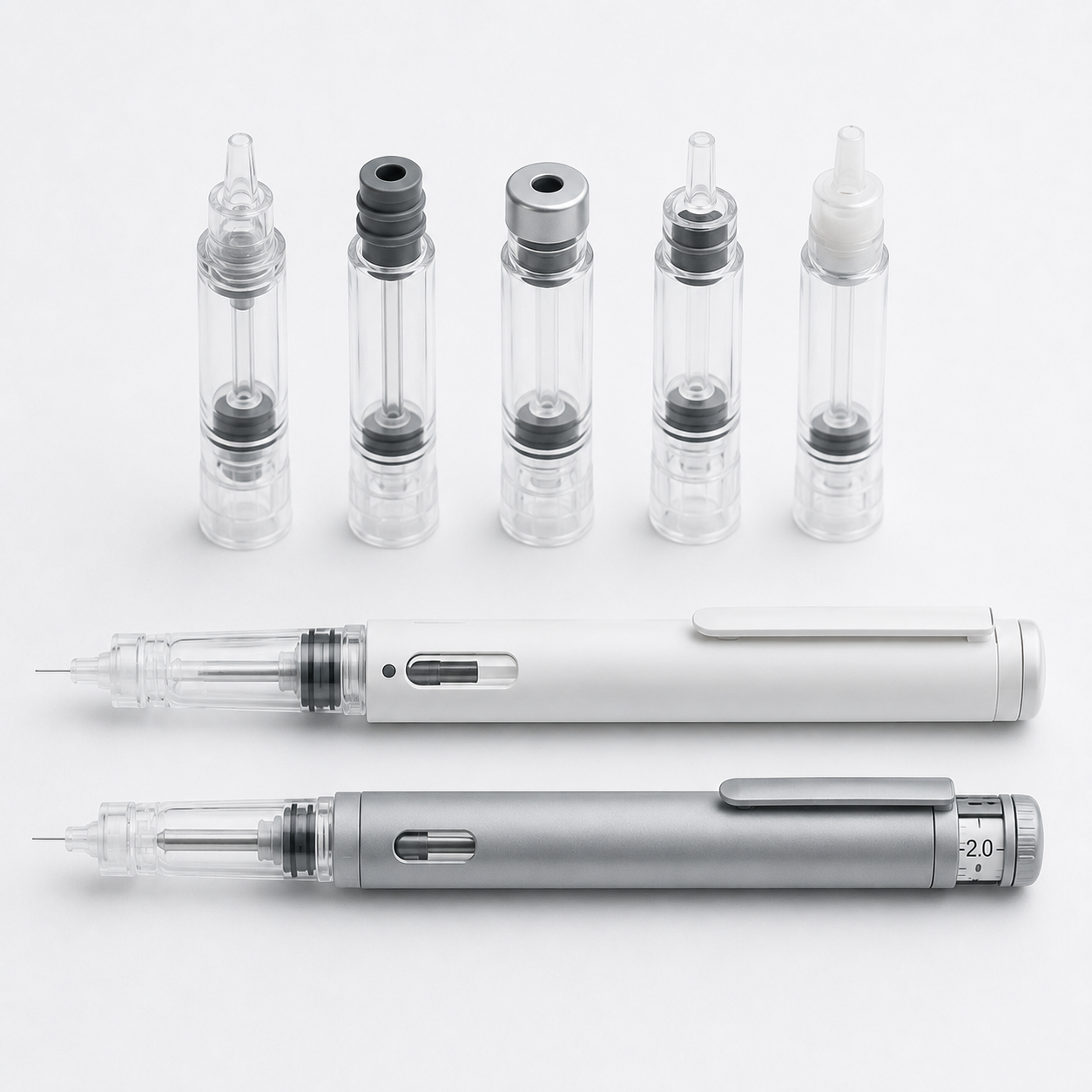 Cartridges and pen injectors for aseptic filling